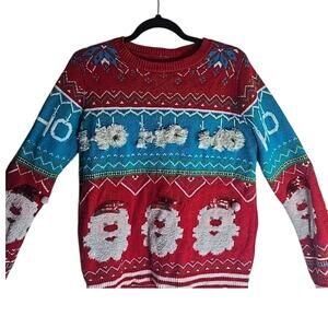 Santa Sequined Christmas Sweater Womens Large Festive Holiday Cozy Ho Ho Ho